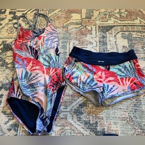 Girls size 12 athleta swimsuit and board shorts